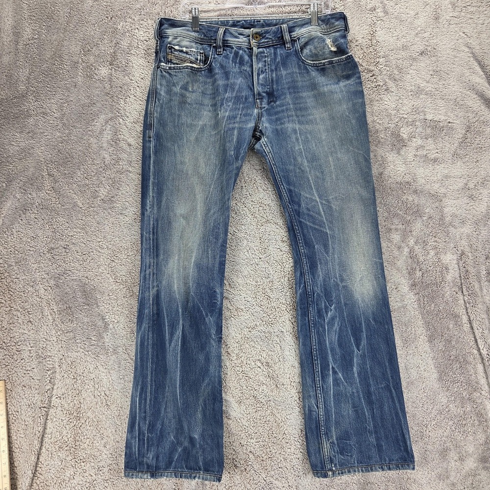 Diesel Jeans Mens 32x32 Blue Zatiny Regular Bootcut Distressed Made Italy 008CO